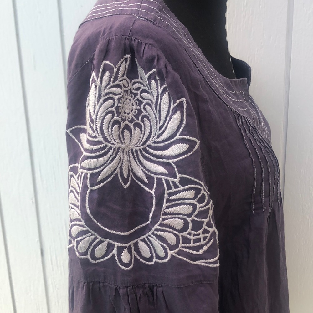 Trinity purple silk cotton embroidered blouse EUC